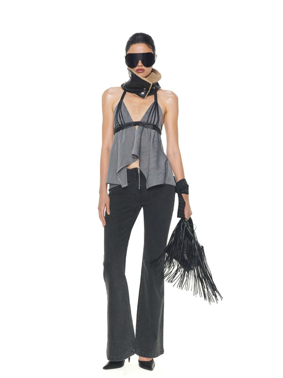 Backless V-Neck Halter Top