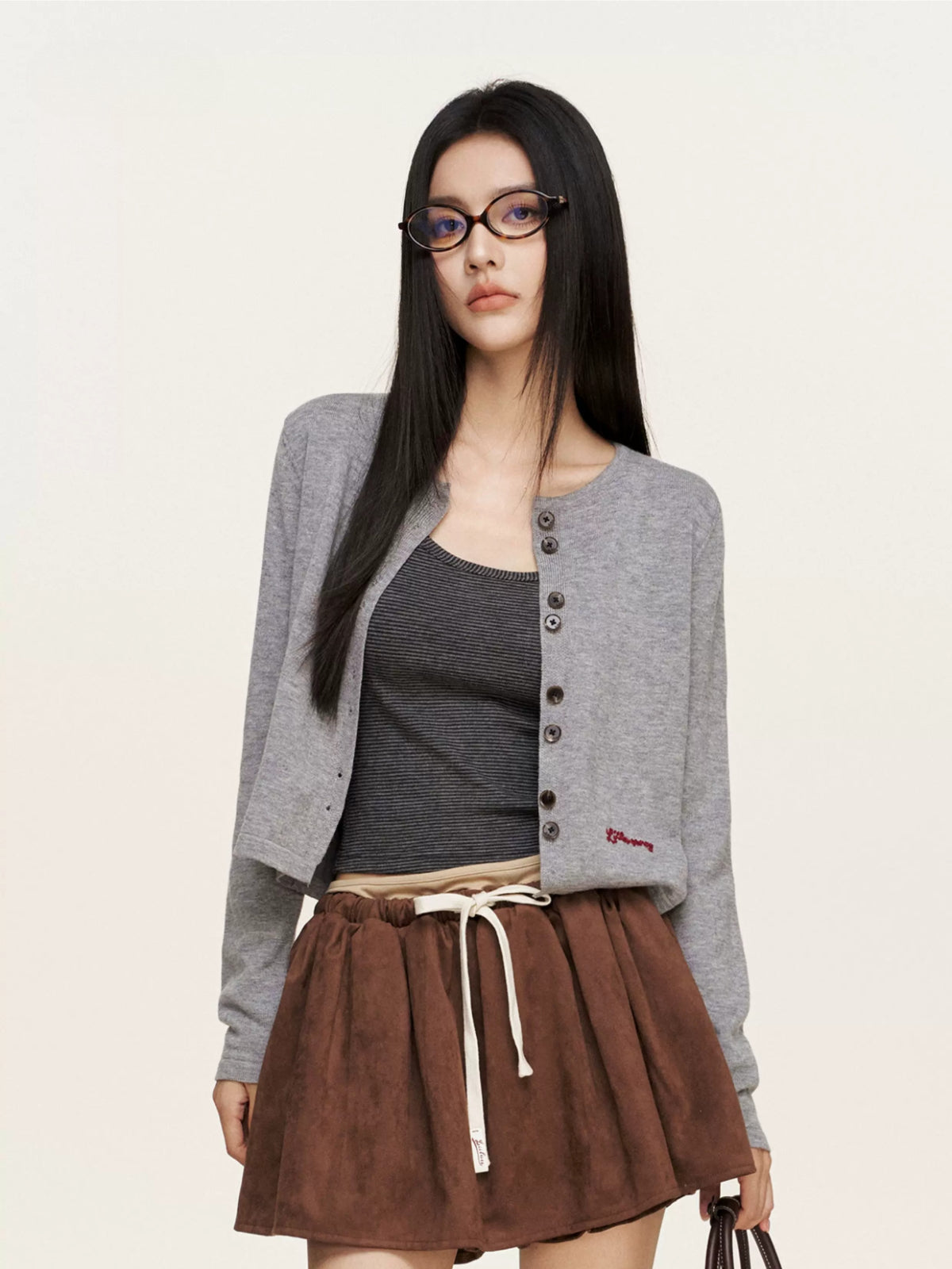 Chain Embroidered Cropped Knit Cardigan