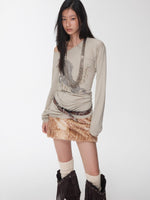 Vintage Deer Print Faux Fur Skirt