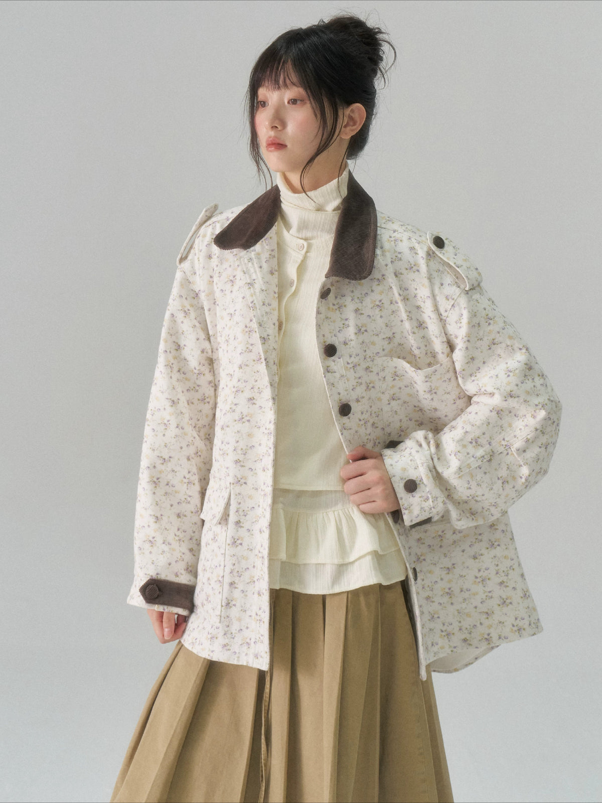 Floral Patchwork Twill Utility Coat