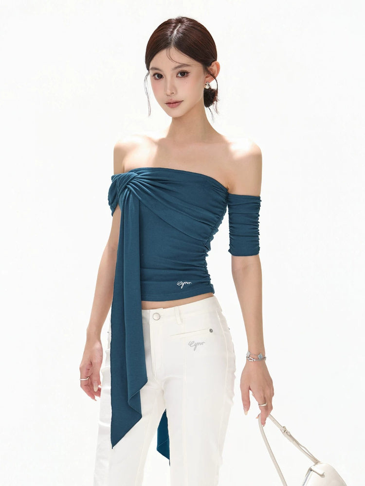 Blue Asymmetric Twist Knit Top