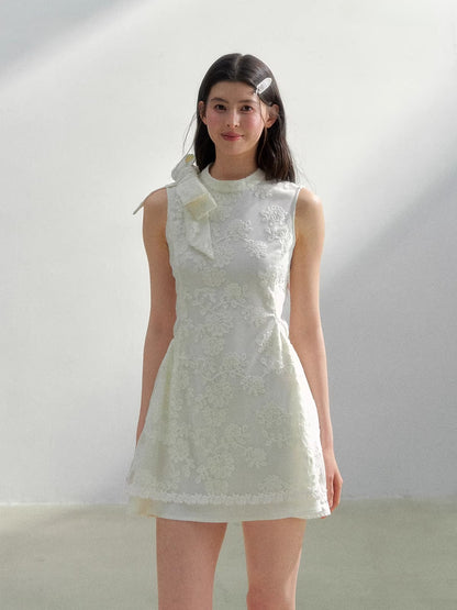 Beige Lace Embroidered Mini Dress