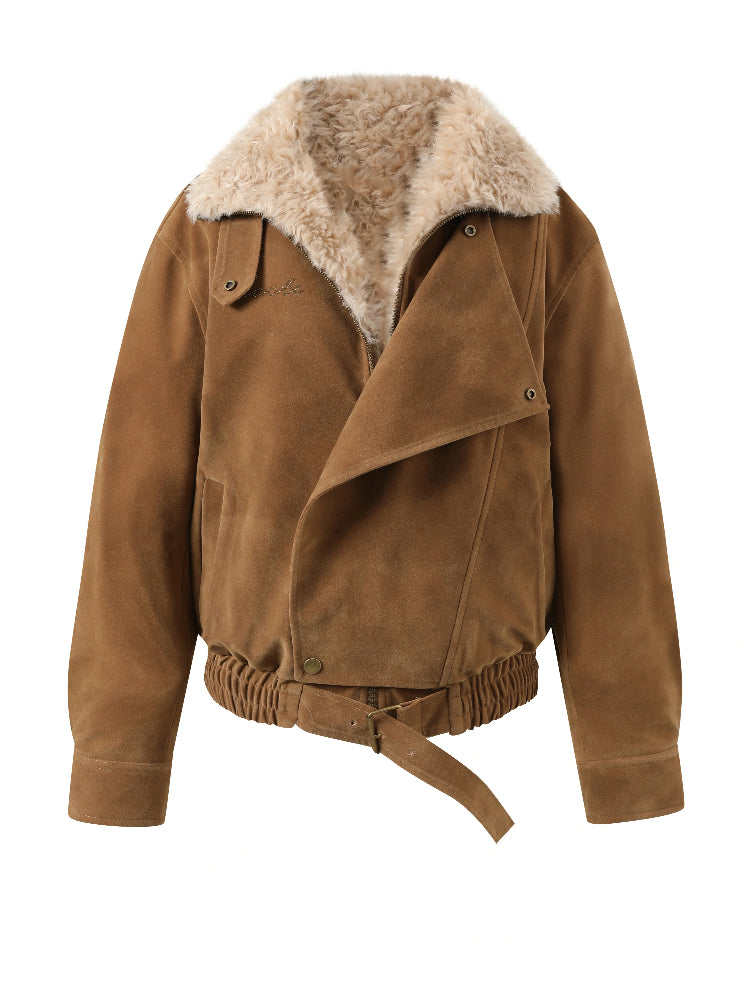 Retro Suede Shearling Moto Jacket