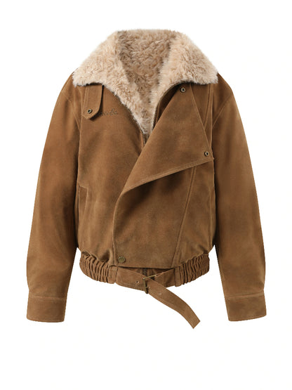 Retro Suede Shearling Moto Jacket