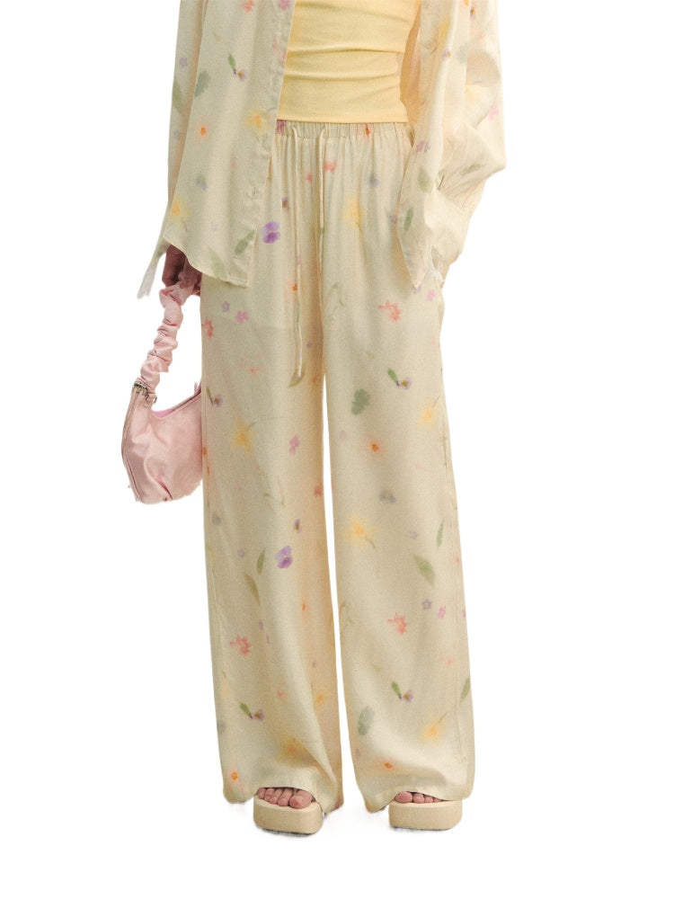 Floral Elastic Waist Straight Leg Casual Pants