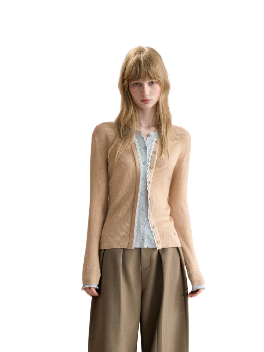 Layered Lace Trim Knit Cardigan