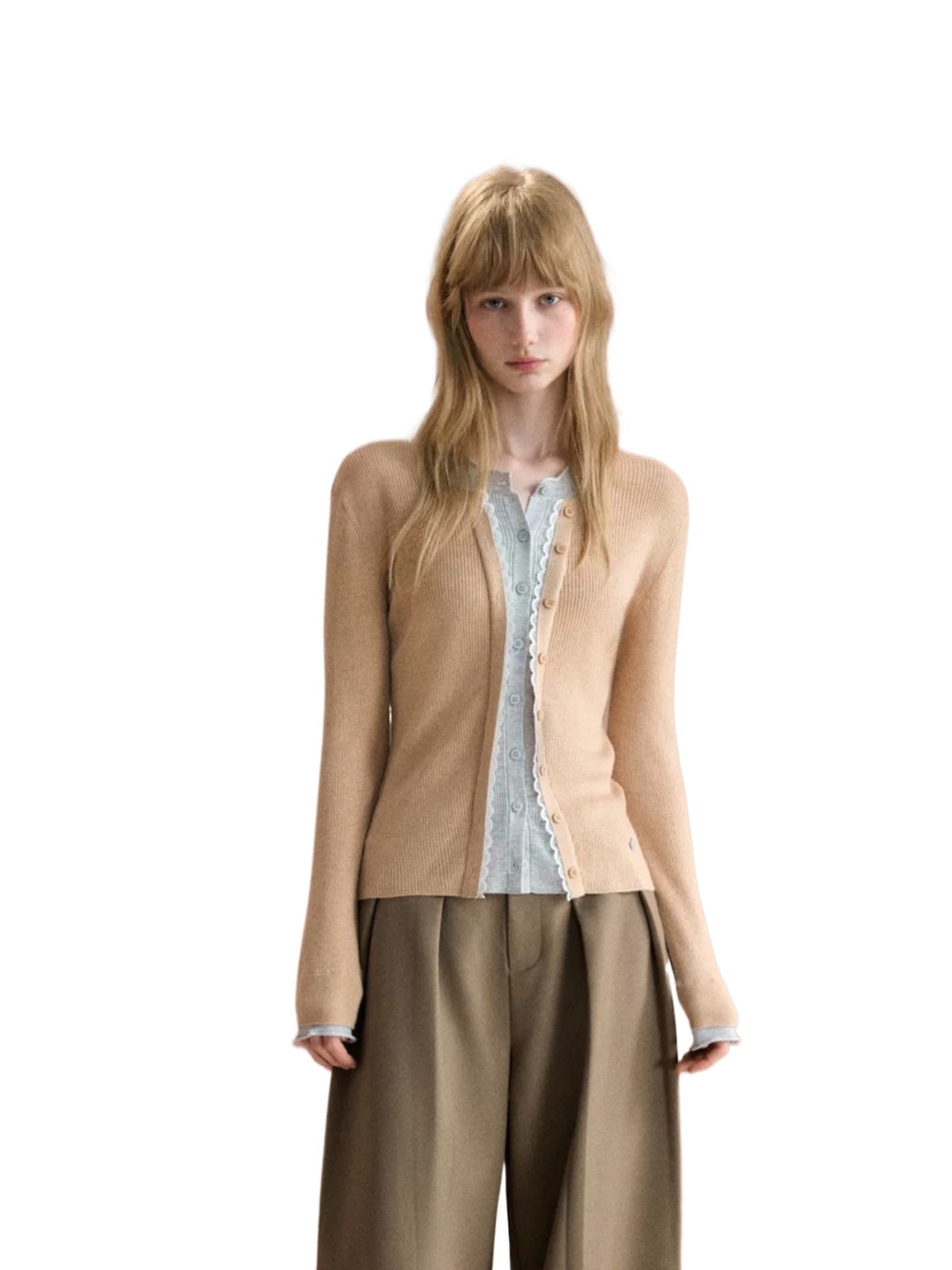 Layered Lace Trim Knit Cardigan