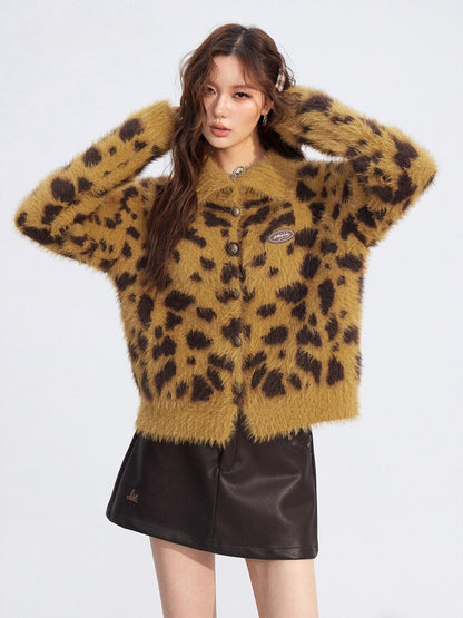 Fuzzy Leopard Collar Sweater