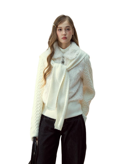 Peter Pan Collar Fleece-Lined Faux-Fur Paneled Jacket