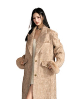 Camel & Brown Detachable Fur Wool Coat