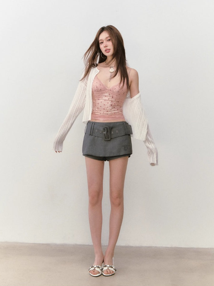 Irregular Tie-Dye Polka Dot Lace Tank Top