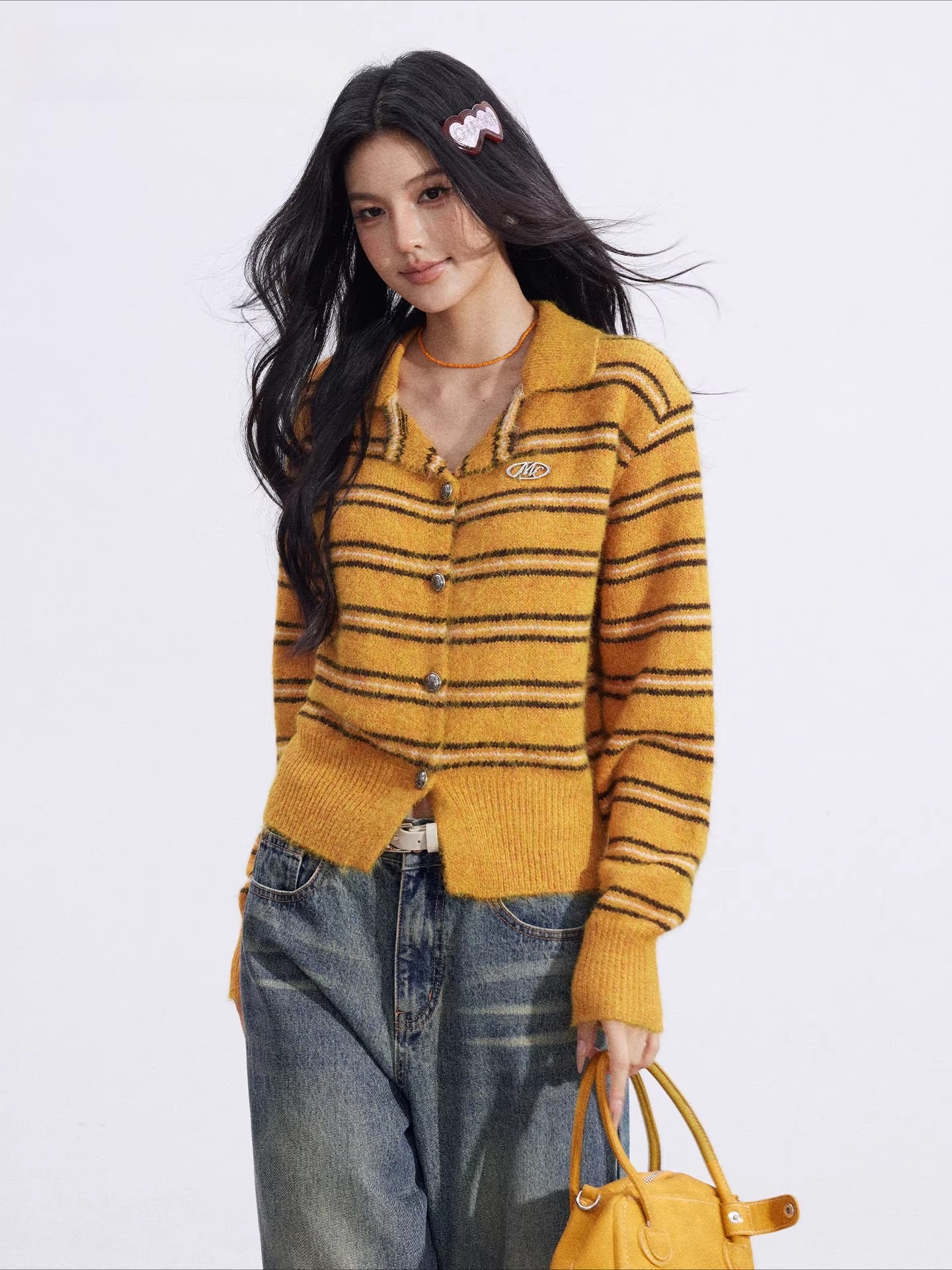 Contrast Stripe Polo Sweater