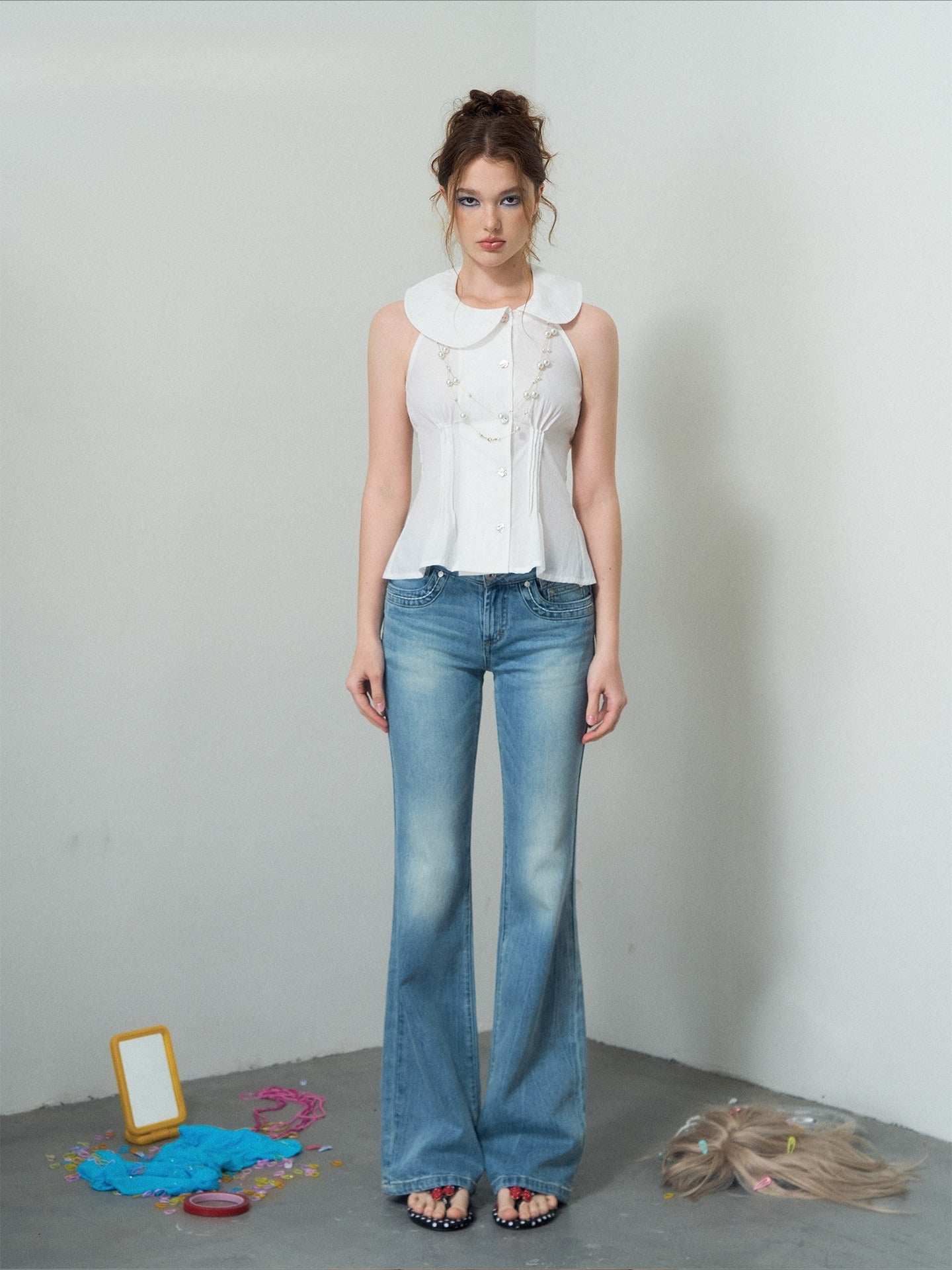 Light Blue Low-Rise Flared Jeans