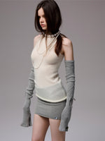 Solid Mohair High-Neck Sleeveless Vest