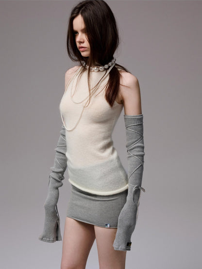 Solid Mohair High-Neck Sleeveless Vest