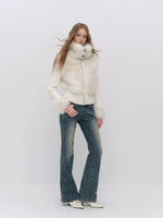 Faux Fur Patchwork Fitted Knit Jacket