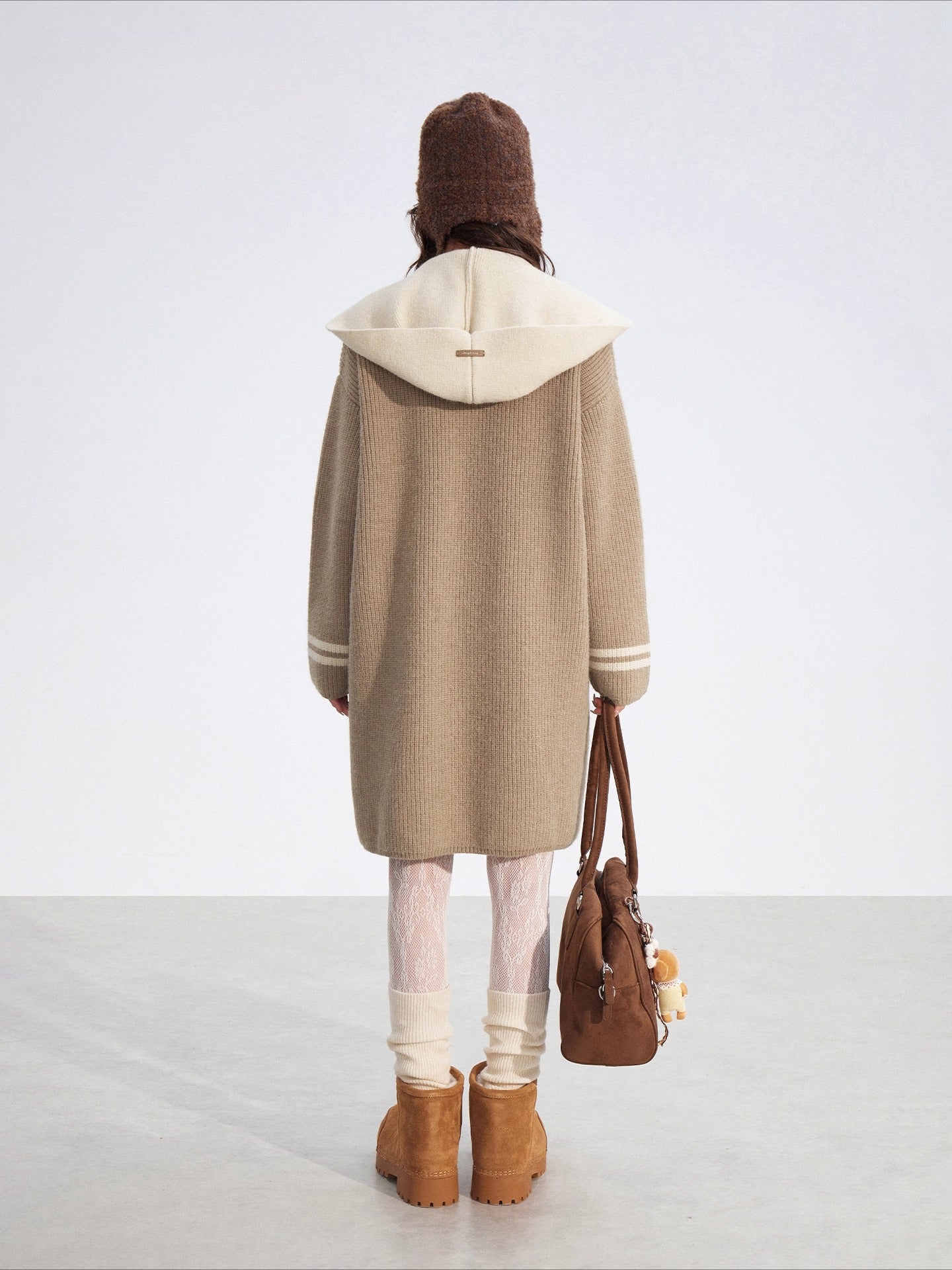 Detachable Collar Long Knit Coat