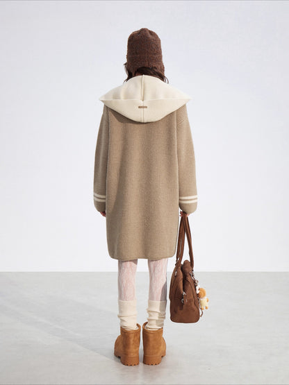 Detachable Collar Long Knit Coat