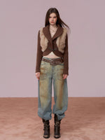 Faux Fur Panel Knitted Short Jacket