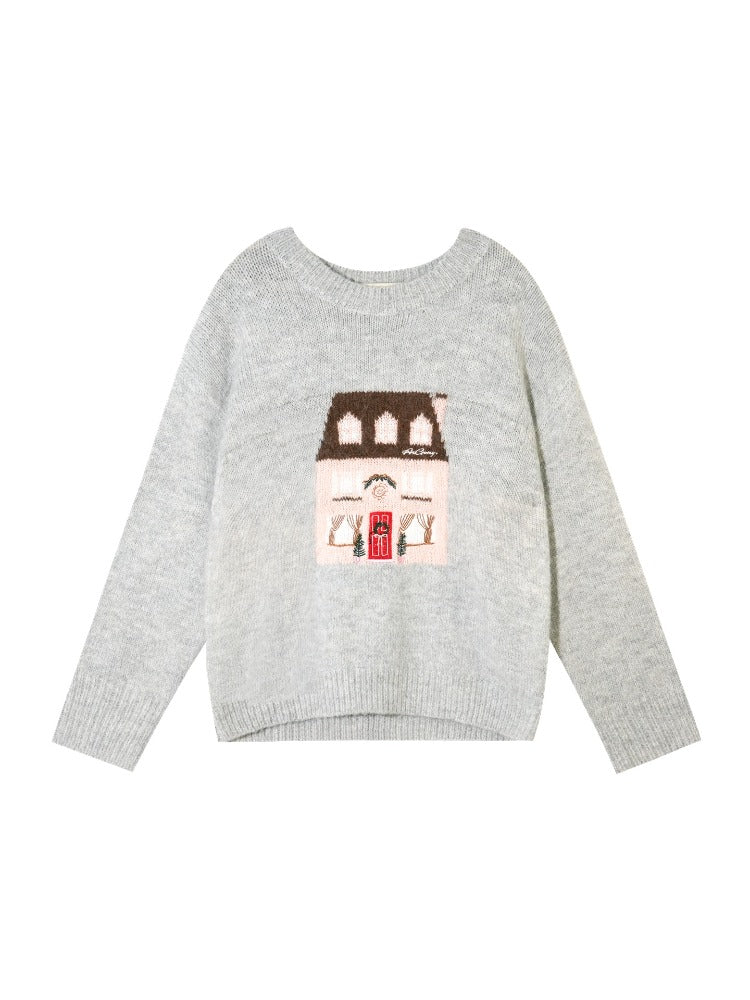 House Jacquard Embroidered Crewneck Sweater