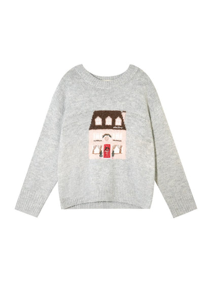 House Jacquard Embroidered Crewneck Sweater