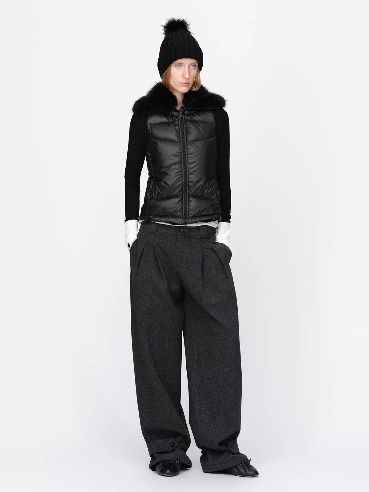 Wool Wide Leg Tailored Pants
