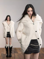 Fox Fur Large Notch Collar Cardigan