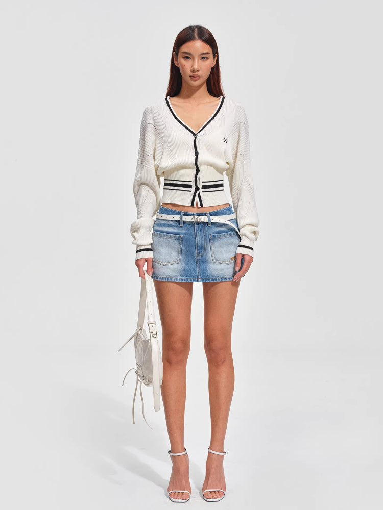 Newport Striped V-Neck Knit Cardigan