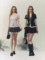 Black & Pink Lace Panel Waist Shirt