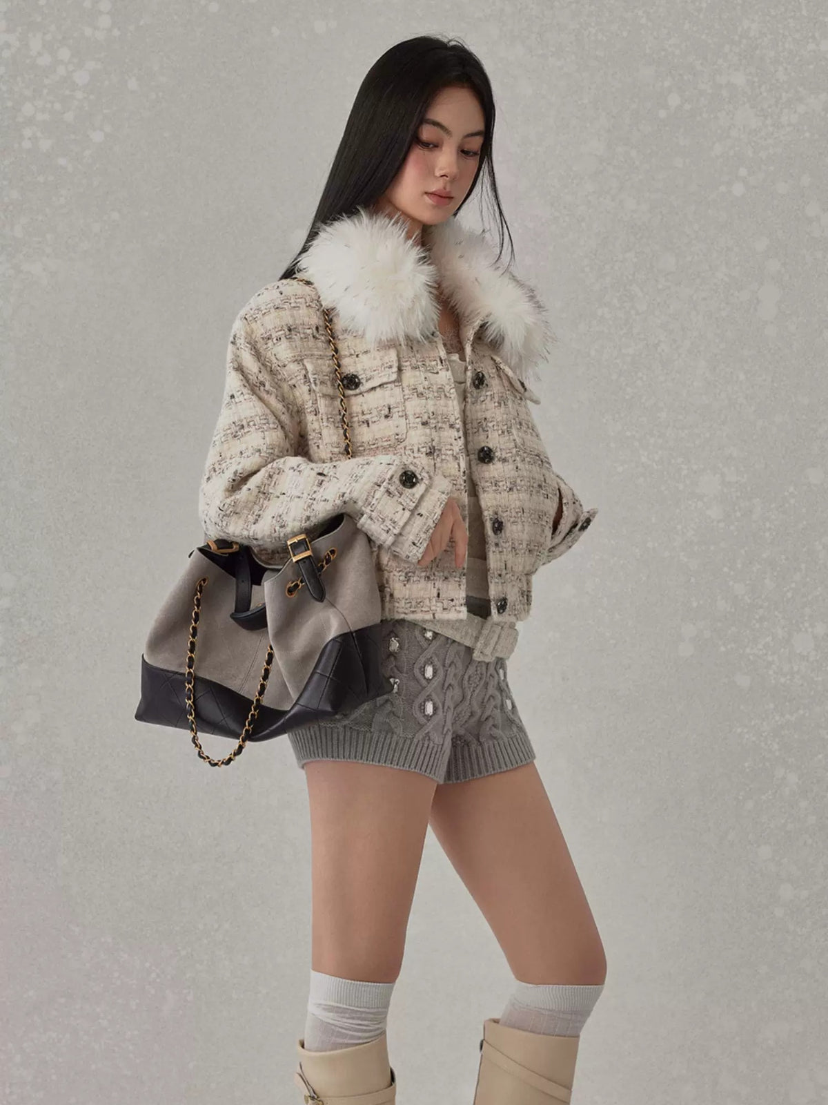 Tweed Fur Collar Jacket