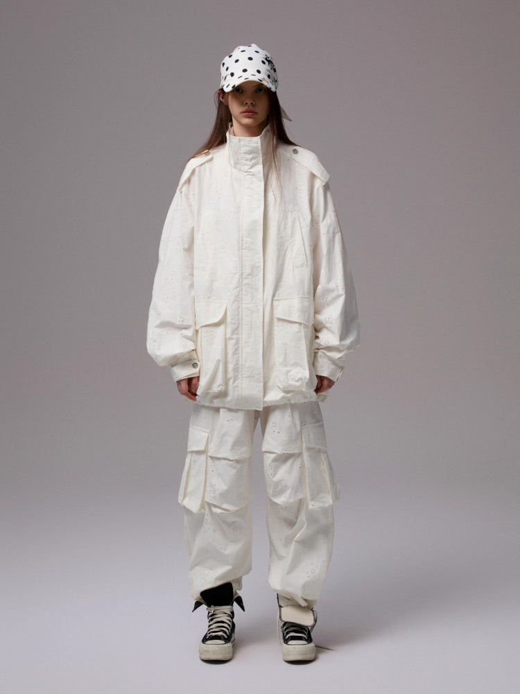 Jacquard Embroidered Multi-pocket Cargo Pants