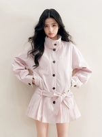 Pleated Hem Belted Trench
