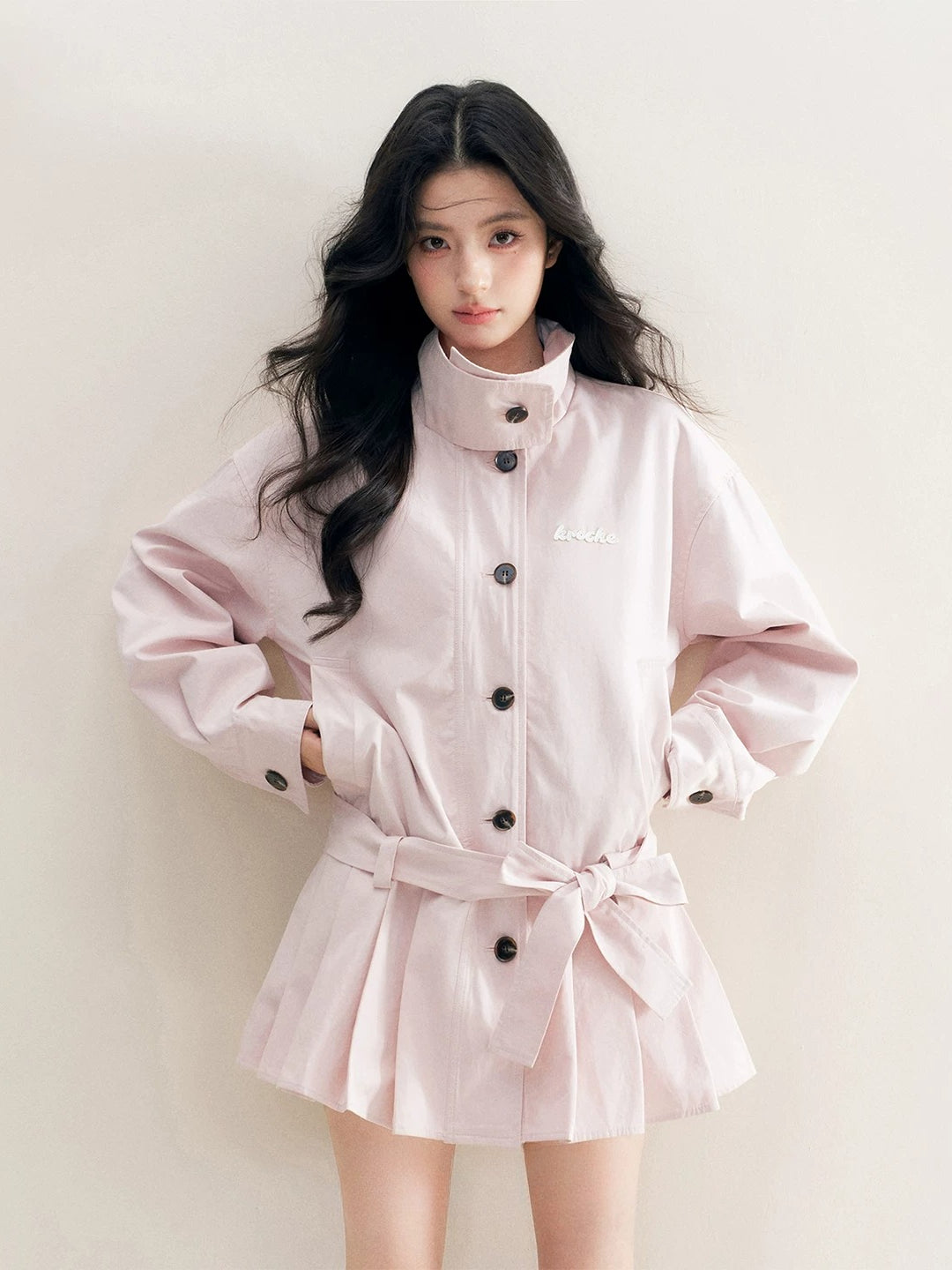 Pleated Hem Belted Trench