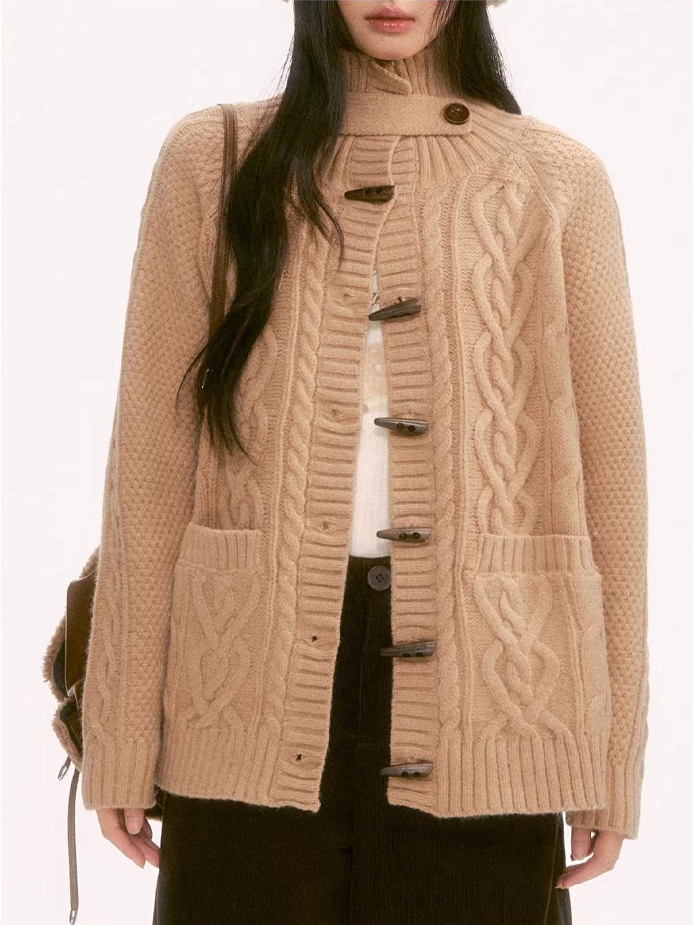 Light Brown Toggle Knit Cardigan