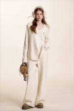 Cream V-Neck Knit Set