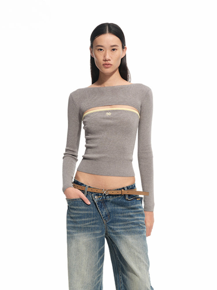 Wool Real Two-piece Layered Waist-cinching Top