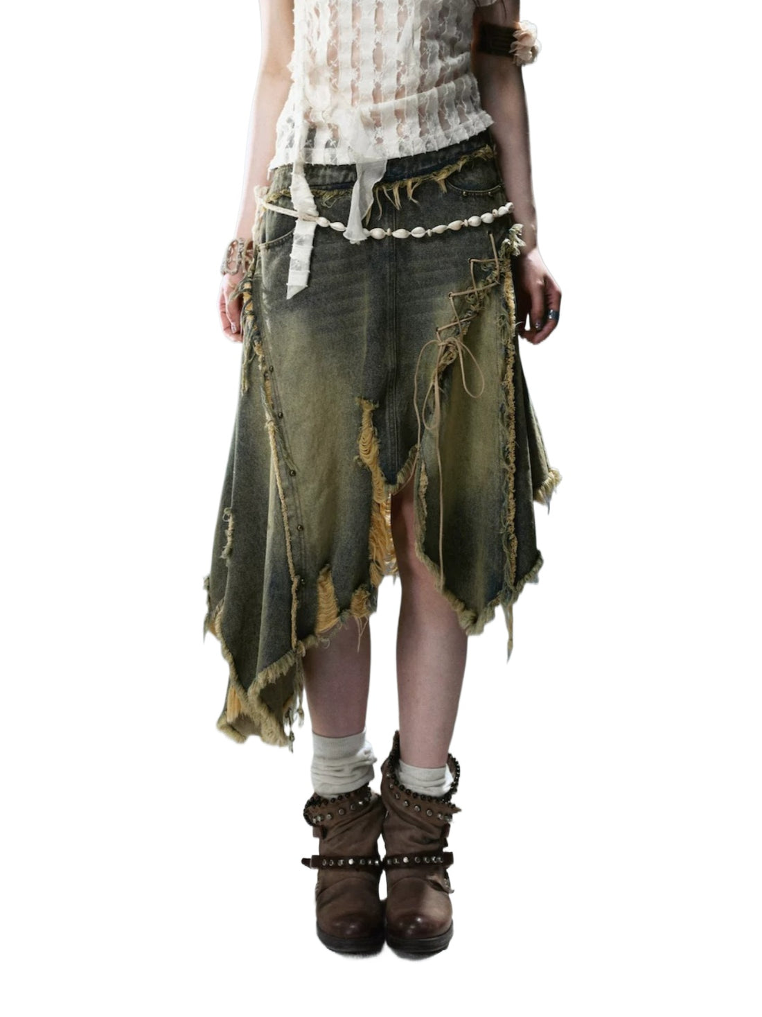 Deconstructed Denim Midi Skirt