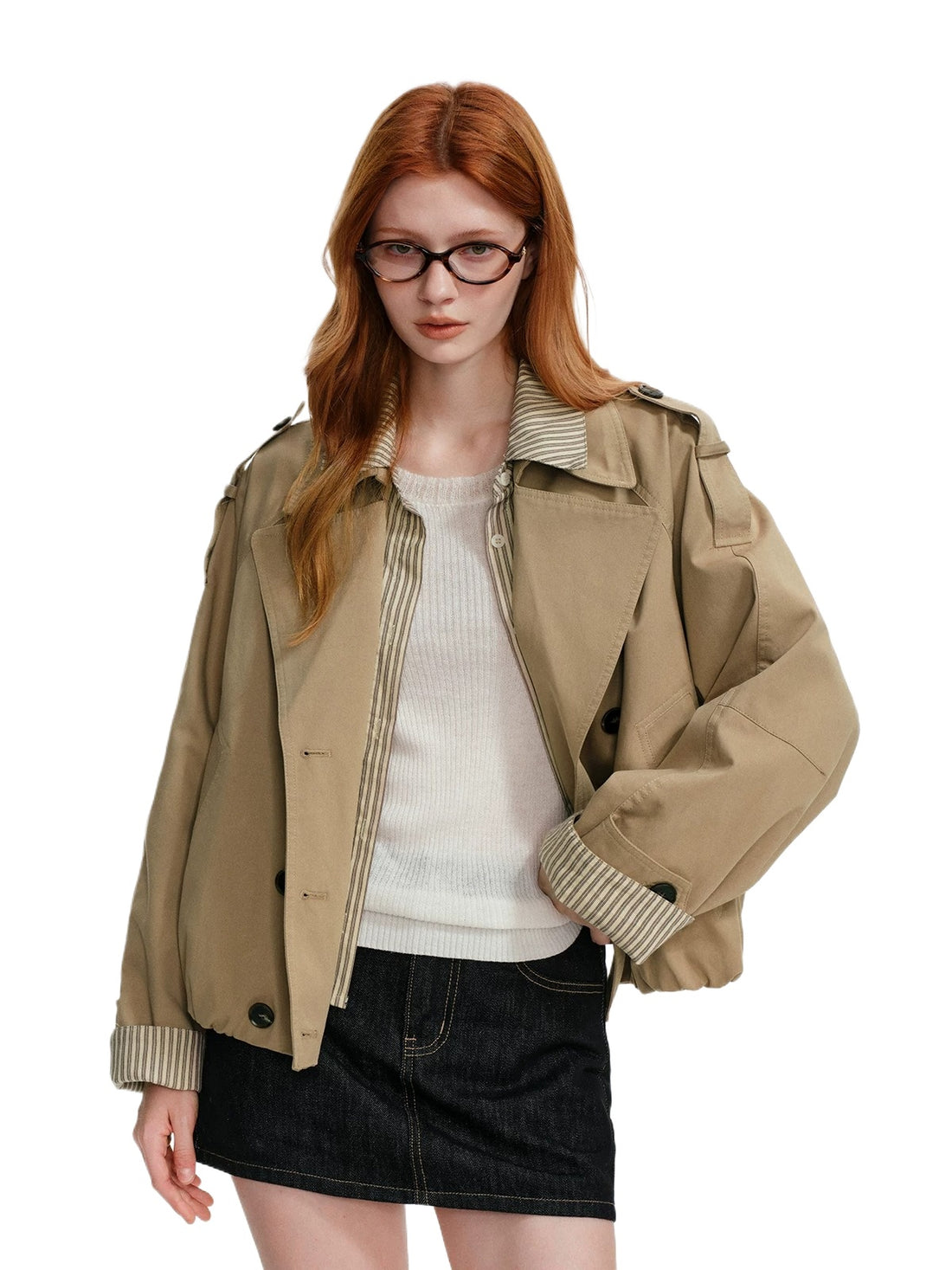 Layered Stripe Panel Trench Jacket