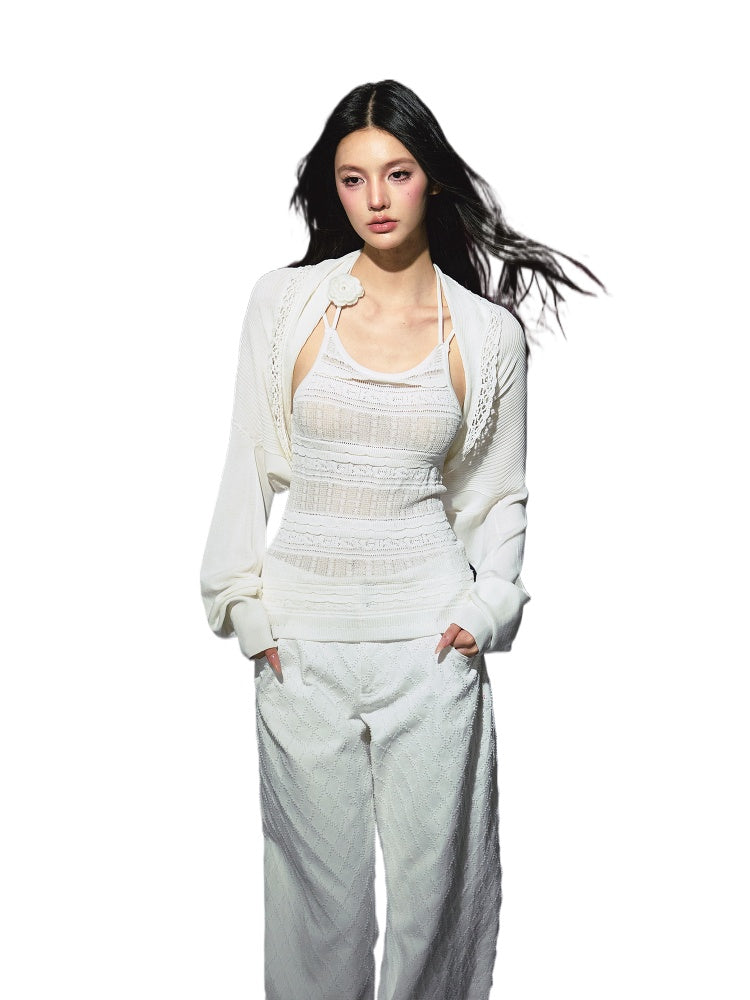 Hooked-Flower Slightly Sheer Camisole &amp; Shawl Set
