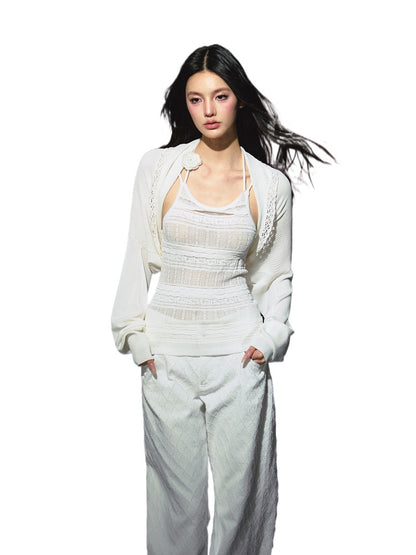 Hooked-Flower Slightly Sheer Camisole &amp; Shawl Set