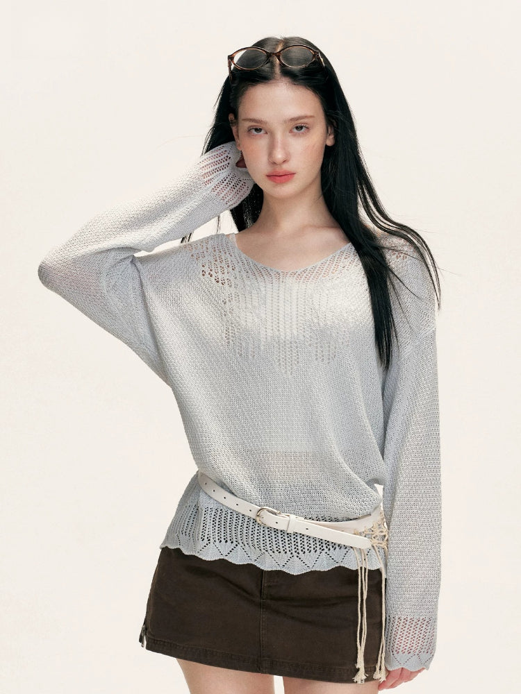 Brown Contrast Waist Denim Skirt