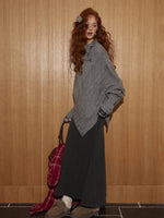 Plaid Patchwork Batwing Sleeve Knit Sweater