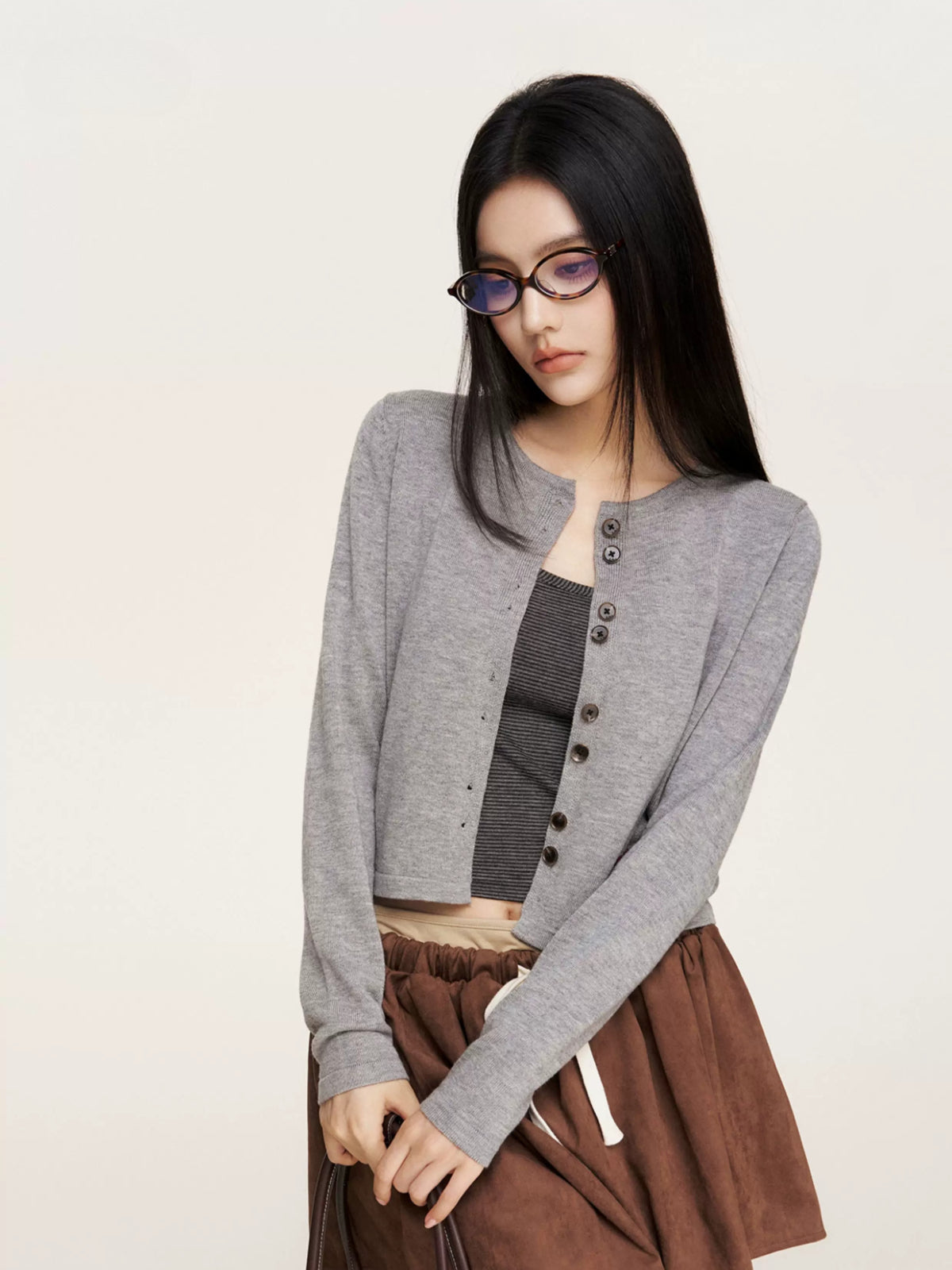Chain Embroidered Cropped Knit Cardigan