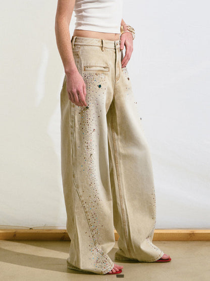 Gradient Rhinestone Mid-Waist Slim Fit Women&
