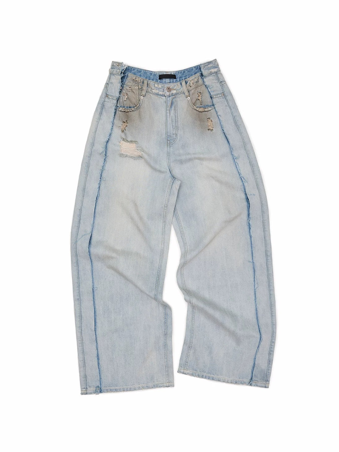 Distressed Curved Denim Pants