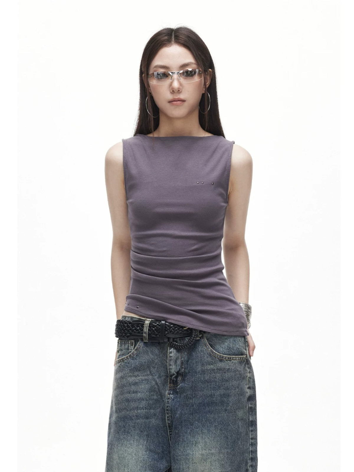 Asymmetric Ruched Halter Top