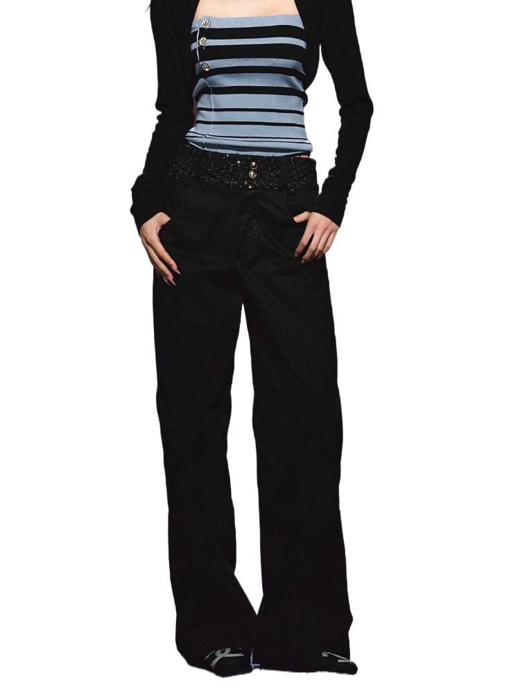 Double-Waistband Two-Piece Wide-Leg Pants
