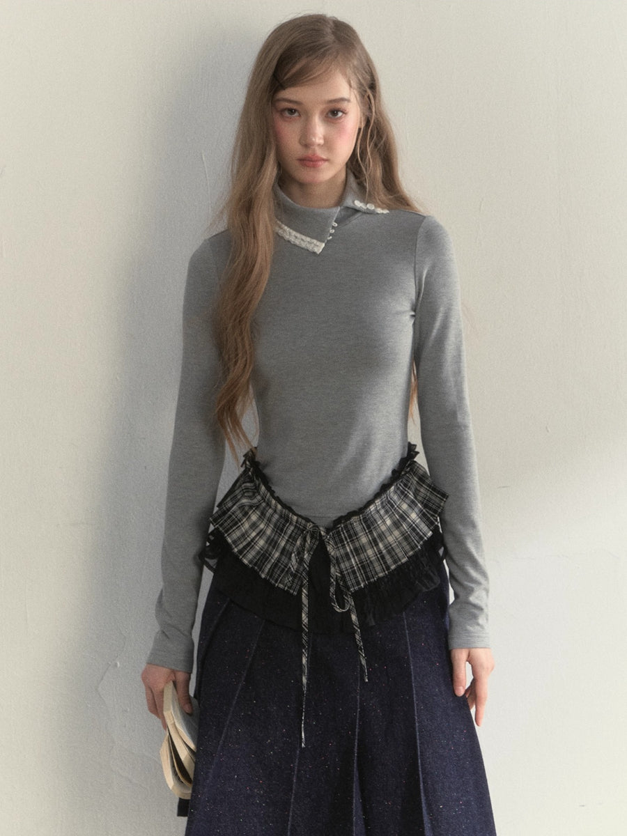 “Layered Essential” Pleated Panel Knit Top