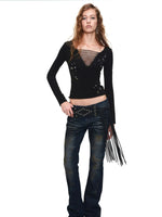 Vintage Studded Fringe Wide Waist Belt