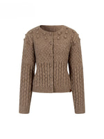 Pom-Pom Textured Knit Cardigan